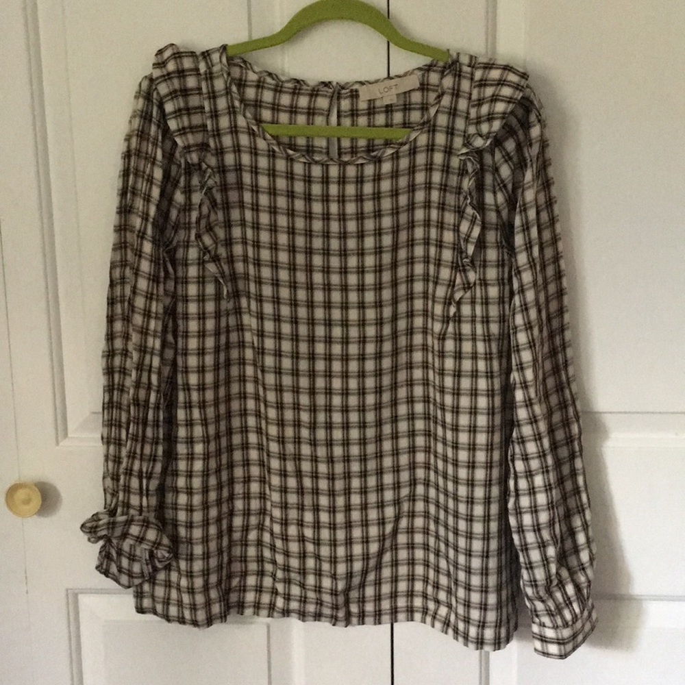 New loft plaid ruffle shirt